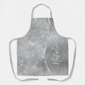 銀グリッターグラムメタリきらきら光るックパーソナライズされたル エプロン (正面)