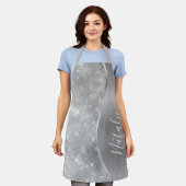 銀グリッターグラムメタリきらきら光るックパーソナライズされたル エプロン (着用した状態)