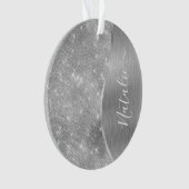銀グリッターグラムメタリきらきら光るックパーソナライズされたル オーナメント (正面)