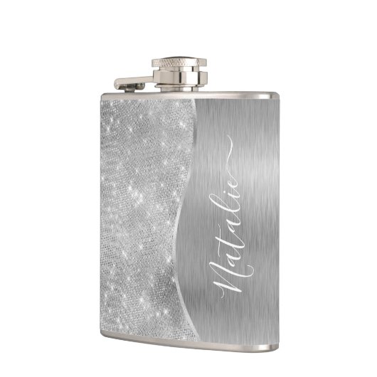 銀グリッターグラムメタリきらきら光るックパーソナライズされたル フラスク (左)