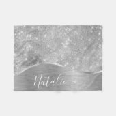 銀グリッターグラムメタリきらきら光るックパーソナライズされたル フリースブランケット (正面(横))