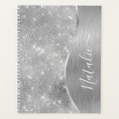 銀グリッターグラムメタリきらきら光るックパーソナライズされたル プランナー手帳 (正面)