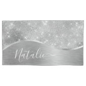 銀グリッターグラムメタリきらきら光るックパーソナライズされたル 枕カバー (正面)