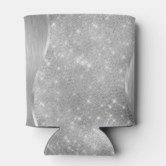 銀グリッターグラムメタリきらきら光るックパーソナライズされたル 缶クーラー (裏面)