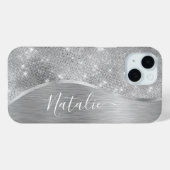 銀グリッターグラムメタリきらきら光るックパーソナライズされたル Case-Mate iPhoneケース (裏面 (横))