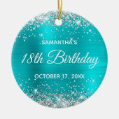 銀グリッターターコイズフォイル18誕生日 セラミックオーナメント (正面)