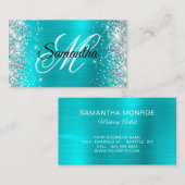 銀グリッターターコイズブルーフォイルモノグラファンシーム 名刺 (正面/裏面)