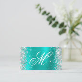 銀グリッターターコイズホイファンシール 名刺 (スタンド正面)