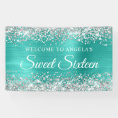 銀グリッターターコイズ箔Sweet sixteen 横断幕 (横)