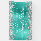 銀グリッターターコイズ箔Sweet sixteen 横断幕 (縦)