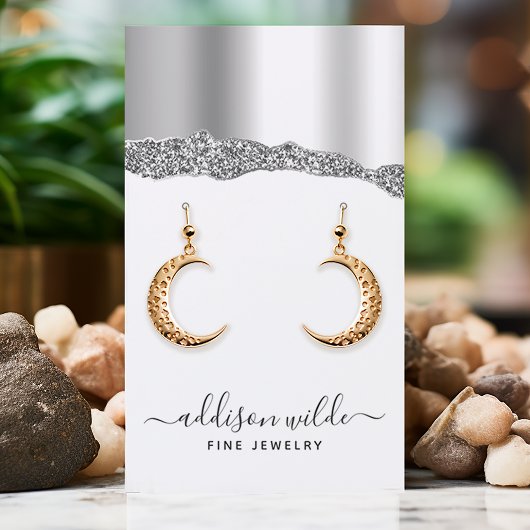 銀グリッターダイヤモンドジュエリーイヤリングディスプレイ 名刺