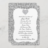 銀グリッターダイヤモンドハートブライダルシャワー招待状 招待状 (正面/裏面)
