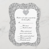 銀グリッターダイヤモンドハート応答カード 招待状 (正面/裏面)