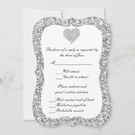 銀グリッターダイヤモンドハート応答カード 招待状