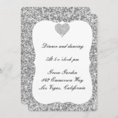 銀グリッターダイヤモンドハート披露宴カード 招待状 (正面/裏面)