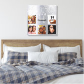 銀グリッターダストフォトコラージモノグラム キャンバスプリント (インサイチュ (寝室))