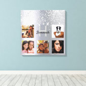 銀グリッターダストフォトコラージモノグラム キャンバスプリント (インサイチュ (ウッドフロア))