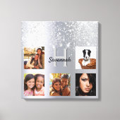 銀グリッターダストフォトコラージモノグラム キャンバスプリント (正面)
