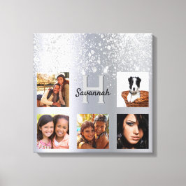 銀グリッターダストフォトコラージモノグラム キャンバスプリント