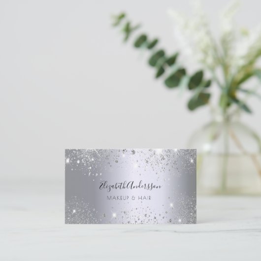 銀グリッターダストメタルメイクアップヘア美しい 名刺 (スタンド正面)