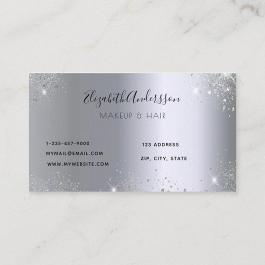 銀グリッターダストメタルメイクアップヘア美しい 名刺 (裏面)