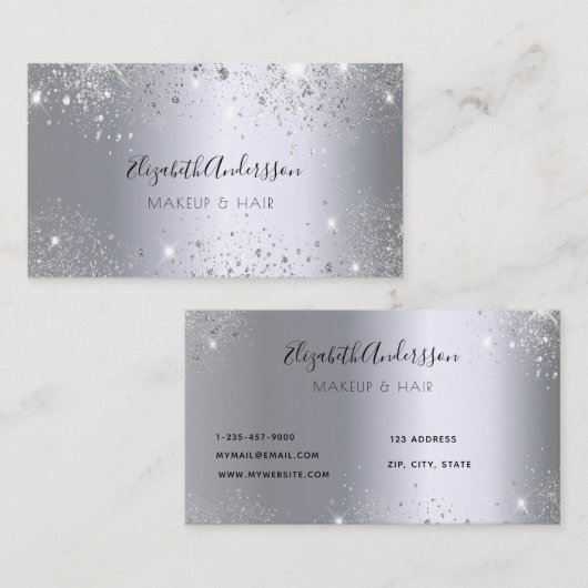 銀グリッターダストメタルメイクアップヘア美しい 名刺 (正面/裏面)