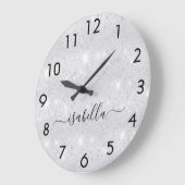 銀グリッターダストメタル名文字 ラージ壁時計 (傾斜)