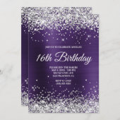 銀グリッターダークバイオレットフォイルグラデーションモノグラム 招待状 (正面/裏面)