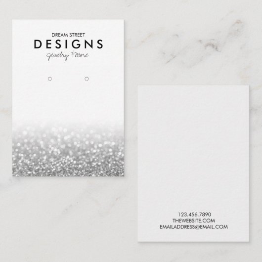 銀グリッタートレンディーイヤリング表示カード 名刺 (正面/裏面)