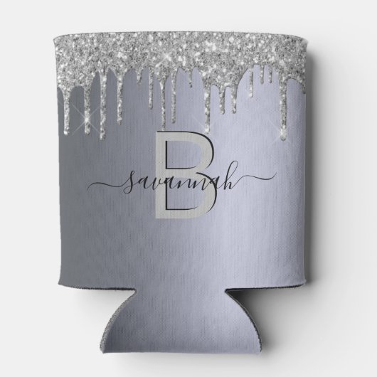 銀グリッタードリップスネームモノグラムパーティー 缶クーラー (裏面)
