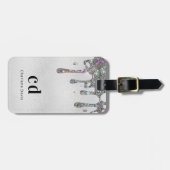 銀グリッタードリップスモノグラム名 ラゲッジタグ (正面横)
