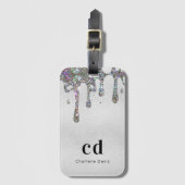 銀グリッタードリップスモノグラム名 ラゲッジタグ (正面縦)
