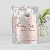 銀グリッタードリップバルーン25誕生日 招待状 (スタンド正面)