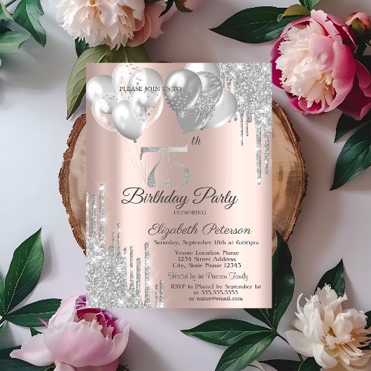 銀グリッタードリップバルーン75誕生日 招待状