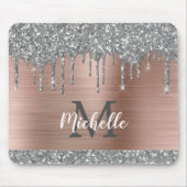 銀グリッタードリップピンク金属モノグラム マウスパッド (正面)