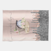 銀グリッタードリップレトロミキサーフラワーバラ金ゴールド キッチンタオル (横)