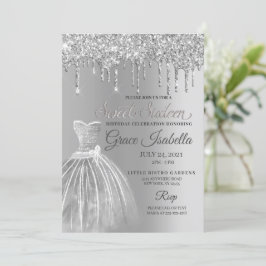 銀グリッタードリップSweet sixteen誕生日 招待状