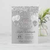 銀グリッタードリップSweet sixteen誕生日 招待状 (スタンド正面)