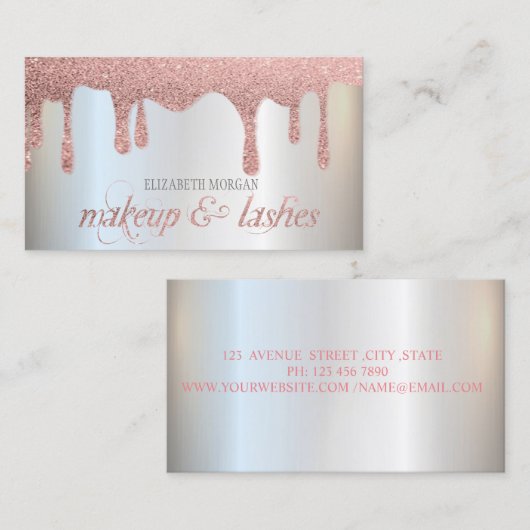 銀グリッタードロッエレガントズプロフェッショナルモダン 名刺 (正面/裏面)