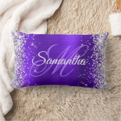 銀グリッターバイオレットインディゴフォイルファンシーモノグラム ランバークッション (ブランケット)