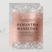 銀グリッターバラグラデーション金ゴールド箔卒業 案内状 (正面/裏面)