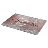 銀グリッターバラゴールドフォイルファンシーモノグラムの カッティングボード (角)