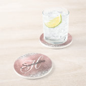 銀グリッターバラゴールドフォイルファンシーモノグラムの コースター (側面)