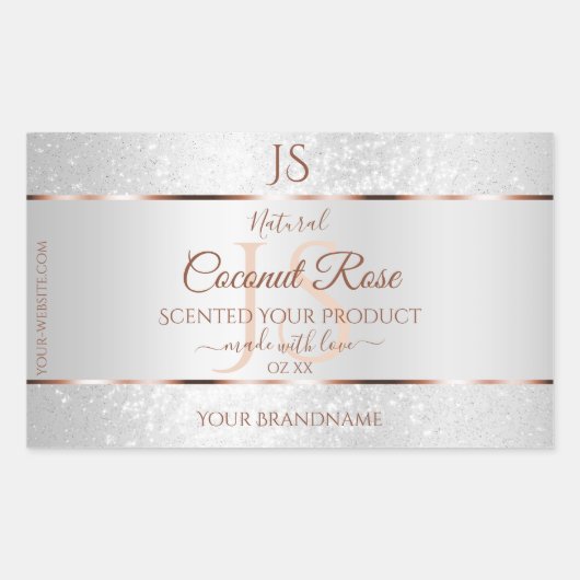 銀グリッターバラ金ゴールド製品ラベルイニシャル 長方形シール (正面)