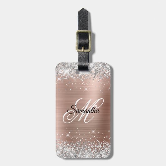 銀グリッターバラ金箔モノグラファンシーム ラゲッジタグ (正面縦)