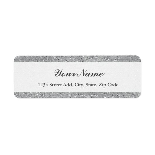 銀グリッターパーソナライズされた差出人住所 ラベル (正面)