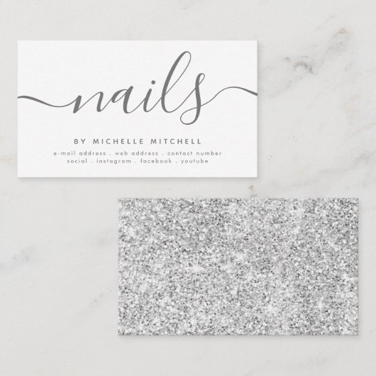 銀グリッターフェイクネイリスト白  名刺 (正面/裏面)