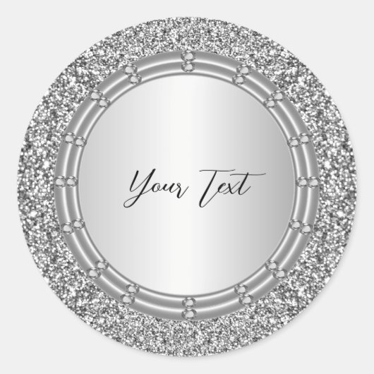 銀グリッターフレームクラシックラウンドステッカー ラウンドシール (正面)