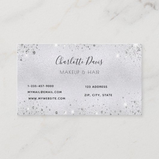 銀グリッターフローラメイクアップ毛美しい 名刺 (裏面)