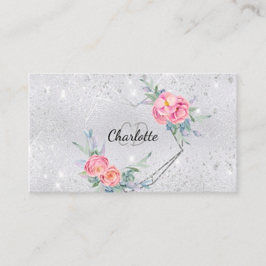 銀グリッターフローラメイクアップ毛美しい 名刺 (正面)